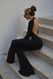 Prettyswomen Black Backless Wide Leg Jumpsuits