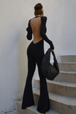 Prettyswomen Black Backless Wide Leg Jumpsuits