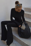 Prettyswomen Black Backless Wide Leg Jumpsuits