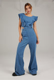 Prettyswomen Blue Ruffled Cutout Jumpsuits