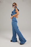 Prettyswomen Blue Ruffled Cutout Jumpsuits