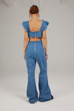 Prettyswomen Blue Ruffled Cutout Jumpsuits