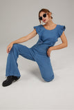 Prettyswomen Blue Ruffled Cutout Jumpsuits