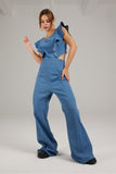 Prettyswomen Blue Ruffled Cutout Jumpsuits