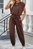 Prettyswomen Cutout Sleeveless Drawstring Long Pants Jumpsuits