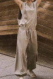 Prettyswomen Cutout Sleeveless Drawstring Long Pants Jumpsuits