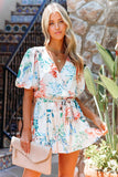 Prettyswomen Floral Print V Neck Flounces Rompers