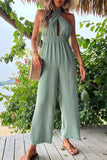 Prettyswomen Green Tie-back Cutout High Waist Jumpsuits