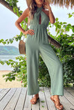 Prettyswomen Green Tie-back Cutout High Waist Jumpsuits