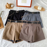 Prettyswomen Women's Office Shorts High Waist Thin Wide Legged A-Line Suit Shorts Female Korean Style Casual New Short Pants with Belt