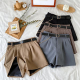 Prettyswomen Women's Office Shorts High Waist Thin Wide Legged A-Line Suit Shorts Female Korean Style Casual New Short Pants with Belt