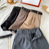 Prettyswomen Women's Office Shorts High Waist Thin Wide Legged A-Line Suit Shorts Female Korean Style Casual New Short Pants with Belt