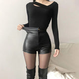 Prettyswomen Sexy Black PU Fashion Casual Summer Shorts Women Clothing Faux Leather Goth High Waisted Womens Shorts Y2k Hot Woman Short Pants