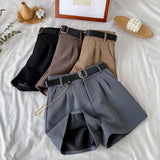 Prettyswomen Women's Office Shorts High Waist Thin Wide Legged A-Line Suit Shorts Female Korean Style Casual New Short Pants with Belt