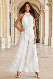 Prettyswomen Halter Tie-Front Pleated Wide Leg Jumpsuits