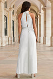 Prettyswomen Halter Tie-Front Pleated Wide Leg Jumpsuits