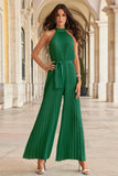 Prettyswomen Halter Tie-Front Pleated Wide Leg Jumpsuits