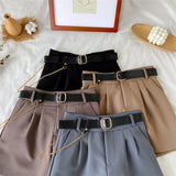 Prettyswomen Women's Office Shorts High Waist Thin Wide Legged A-Line Suit Shorts Female Korean Style Casual New Short Pants with Belt