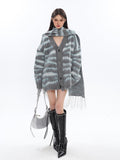 Prettyswomen Savanna Stripe V-Neck Long Sleeve Long Scarf Two Piece Sweater