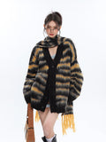 Prettyswomen Savanna Stripe V-Neck Long Sleeve Long Scarf Two Piece Sweater