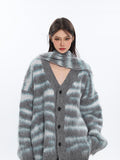 Prettyswomen Savanna Stripe V-Neck Long Sleeve Long Scarf Two Piece Sweater