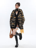 Prettyswomen Savanna Stripe V-Neck Long Sleeve Long Scarf Two Piece Sweater