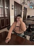 Prettyswomen Jaslyn Kahki Knitted Two Piece Tube Top Cardigan Set