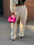 Prettyswomen Kate Solid Color Long Sleeve Cropped Zip Up Sweatshirt High Waist Straight Leg Sweatpants Matching Set