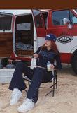 Prettyswomen BeerBro Navy Blue American Spice Girls Polo Neck Knit Top Button Up Casual Wide Leg Pants Matching Set