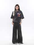 Prettyswomen Mina Vintage Grey Denim Bandeau Top + Straight Wide Leg Jeans Pants Matching Set