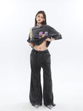 Prettyswomen Mina Vintage Grey Denim Bandeau Top + Straight Wide Leg Jeans Pants Matching Set