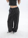 Prettyswomen Mina Vintage Grey Denim Bandeau Top + Straight Wide Leg Jeans Pants Matching Set