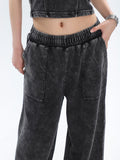 Prettyswomen Mina Vintage Grey Denim Bandeau Top + Straight Wide Leg Jeans Pants Matching Set