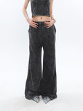 Prettyswomen Mina Vintage Grey Denim Bandeau Top + Straight Wide Leg Jeans Pants Matching Set