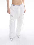 Prettyswomen Sia Solid Color White Slim Short Sleeve Cropped Top + High Waist Baggy Multi-Pocket Cargo Pants Matching Set