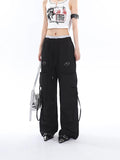 Prettyswomen Sia Solid Color White Slim Short Sleeve Cropped Top + High Waist Baggy Multi-Pocket Cargo Pants Matching Set