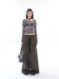 Prettyswomen Shaya Solid Color Dark Grey Bandeau Sleeveless Slim Cropped Top + High Wasit Multi-Pocket Straight Leg Baggy Cargo Pants Matching Set