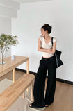 Prettyswomen Latoya Solid Color V-Neck Short Sleeve Slim Cropped Top + Low Waist Suit Straight Leg Pants Matching Set