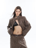 Prettyswomen Natasha Washed Leather Zip Up Multi-Zipper Long Sleeve Jacket + High Waist Straight Leg Multi Pocket Cargo Long Baggy Pants Matching Set