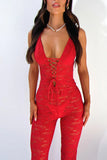 Prettyswomen Lace Halterneck Tie-up Jumpsuits