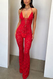 Prettyswomen Lace Halterneck Tie-up Jumpsuits