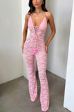 Prettyswomen Lace Halterneck Tie-up Jumpsuits