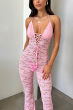 Prettyswomen Lace Halterneck Tie-up Jumpsuits