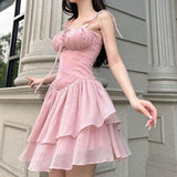 Prettyswomen Lace Up Ruffle Corset Mini Dress