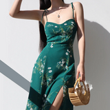 Prettyswomen Lace Up Slit Green Midi Dress