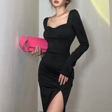 Prettyswomen Long Sleeve Black Maxi Dress