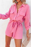 Prettyswomen Long Sleeve Tie-waist Shirt Rompers