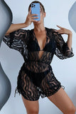 Prettyswomen Mesh Rompers Cover-up Three-piece Bikini Suits