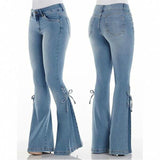 jeans Women's Jeans Mid-Waist Lace-up Denim Trousers Stretch Jeans Women's Flared Pants