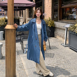 fall women's outfits Autumn and Winter Denim Coat Hooded Long-Sleeved Denim Shirt Single-Breasted Long Denim Trench Coat for Women